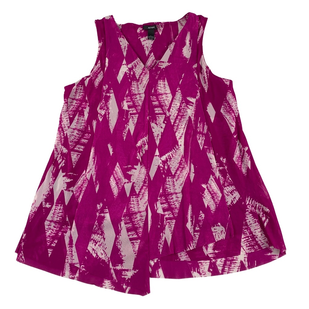 Alfani Pink and White Sleeveless Top Women's L Abstract Diamond Pattern Travel